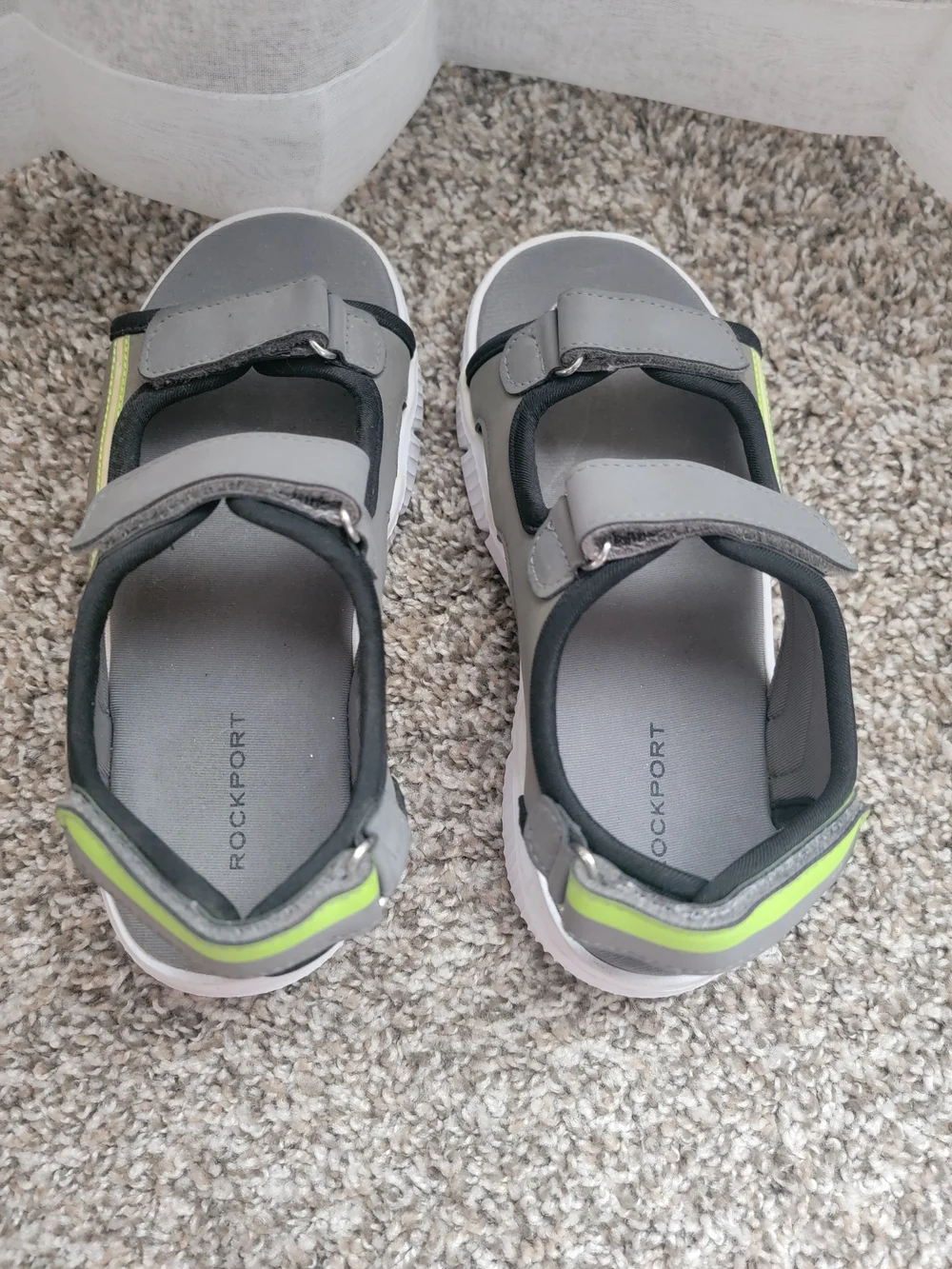 Rockport Kids Gray and Lime Velcro Sport Sandals